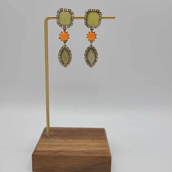 J Crew Green Orange Resin Stone and Clear Crystal Drop Earrings - Picture 5 of 6